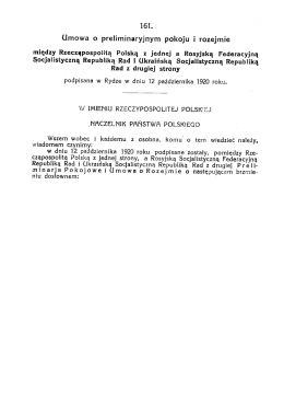 161. Umowa o preliminaryjnym pokoju i rozejmie