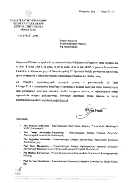 zaproszenie przedstawicieli związków zawodowych na spotkanie w