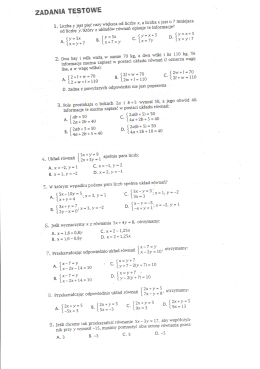 Page 1 ZADANIA TESTOWE l. Liczba y je`st pig&eacute; razy Wieksza od