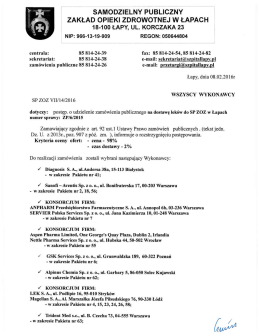 Zawiadomienie o wyborze - Samodzielny Publiczny Zakład Opieki