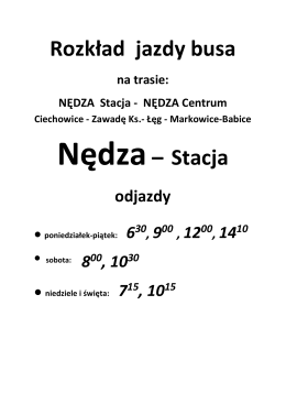 Rozkład jazdy busa Nędza– Stacja