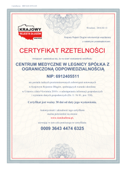 certyfikat - RZETELNA FIRMA - centrum