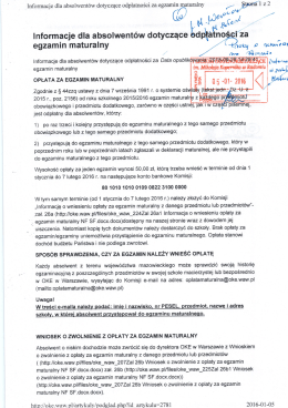 Informacje dla absolwent&oacute;w dotyczące odpłatności za egzamin