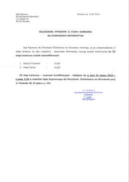 ogłoszenie wynik&oacute;w ii etapu konkursu