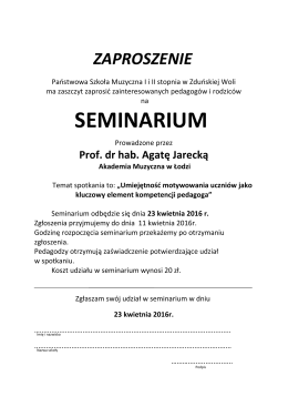 seminarium - Państwowa Szkoła Muzyczna I i II stopnia w Zduńskiej