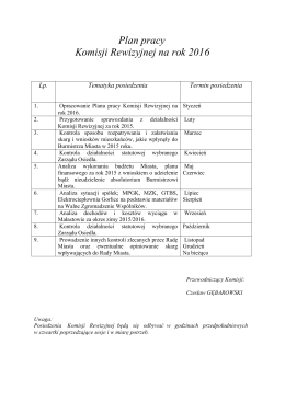 Plan pracy Komisji Rewizyjnej na rok 2016