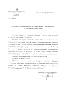 informacja o wolnym etacie asesorskim w Świnoujściu