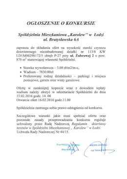 [Ważne do 15/02/2016] Konkurs ofert na działkę niezabudowaną