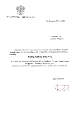 Powołanie na Członka RN WFOSiGW_Wojewoda