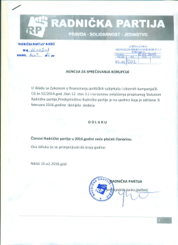 Odluka o visini članarine za 2016. – Radnička partija