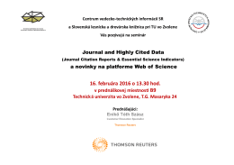 Journal and Highly Cited Data - Technick&aacute; univerzita vo Zvolene