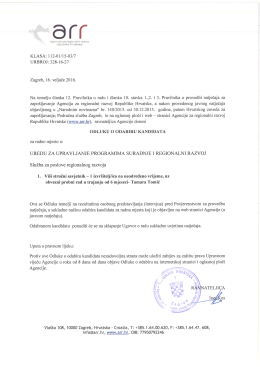 Odluka o odabiru kandidata za radno mjesto viši stručni