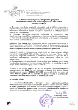 EUROPASS bizonyítványhoz tájékoztató