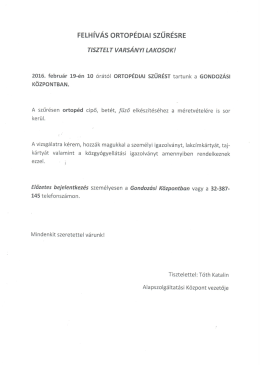 FELH&iacute;V&Aacute;S ORTOP&Eacute;DIAI SZűR&Eacute;SRE