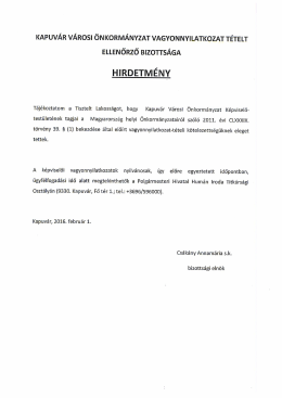 Vagyonnyilatkozat tételt Ellenőrző Bizottság Hirdetménye