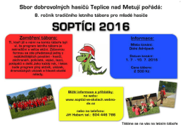 Pozvánka na hasičský tábor v Teplicích nad Metují 1.7.