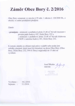Záměr Obce Bory č. 2/2016
