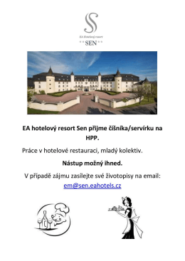 EA hotelový resort Sen přijme Clsmka/ servírku na