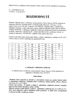 rozhodnutí - Základní škola s rozšířenou výukou jazyků, Liberec