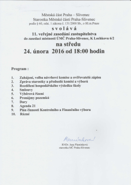 Program 11. veřejného zasedání ZMČ Praha