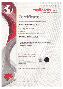 Internet Projekt, a. s. - ISO 27001:2005 (Tayllor & Cox)