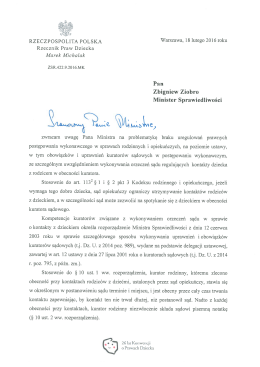 Wystąpienie Rzecznika Praw Dziecka do