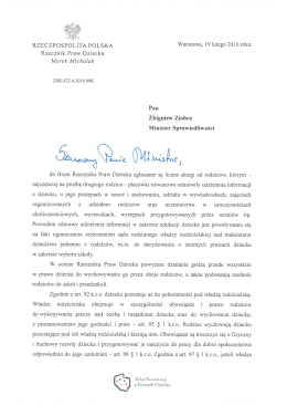 Wystąpienie Rzecznika Praw Dziecka do Ministra Sprawiedliwości