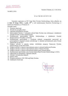 Zaproszenie na XIV sesję Rady Powiatu