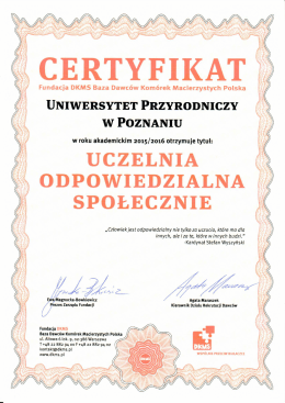 certyfikat - Uniwersytet Przyrodniczy w Poznaniu