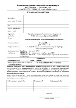 formularz zgłoszenia - Śląskie Stowarzyszenie Rzeczoznawców