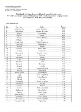 Lista kandydatów przyjętych na kierunek technologia chemiczna