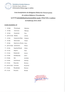 spośr&oacute;d samodzielnych pracownik&oacute;w nauki WNoZ UM w Lublinie