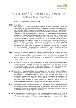 A KalászNet Kft ÁSZF kivonata a 2016. március 1
