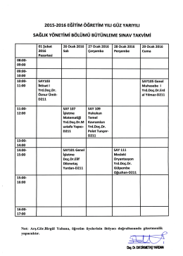 2015-2016 EĞİTİM ÖĞRETİM YıLı GÜZ YARIYILI SAĞLıK YÖNETİMİ