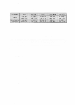 Vize Mazeret Final B&uuml;t&uuml;nleme Tek Ders