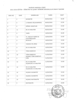 sorumluluk sınav takvimi şubat dönemi 2016