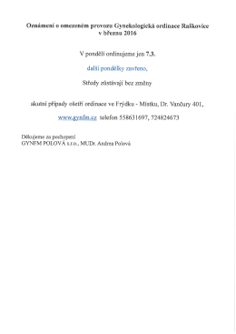 25.02.2016 Změna ordinační doby MUDr. Polové v březnu 2016