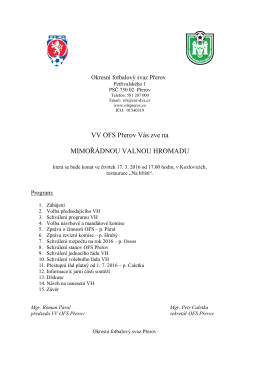 Pozvánka na MVH určená pro oddíly OFS Přerov