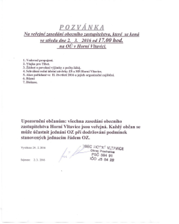 Pozvánka na zasedání zastupitelstva obce Horní Vltavice
