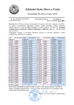 Oznámení o příjetí k základnímu vzdělávání pro šk. rok 2016/2017