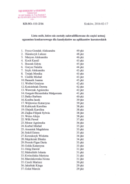 Lista os&oacute;b, kt&oacute;re nie zostały zakwalifikowane do konkursu na