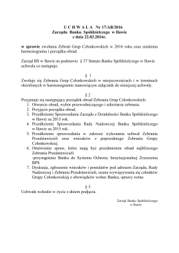 UCHWA Ł A Nr 17/AB/2016 Zarządu Banku Spółdzielczego w Iławie