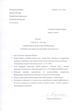 Dr Eugeniusz Młyniec Wrocław 18. 12. 2015 Instytut Politologii
