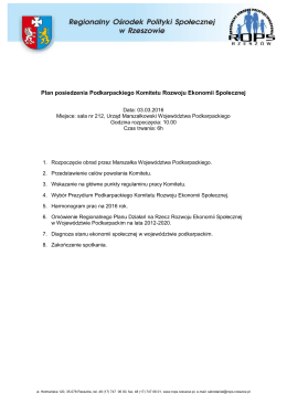 Plan posiedzenia Podkarpackiego Komitetu Rozwoju Ekonomii