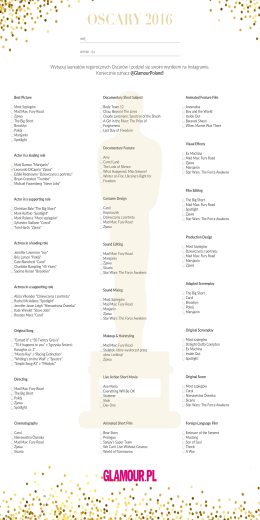 Specjalna kartę z listą kandydatów do Oscarów 2016