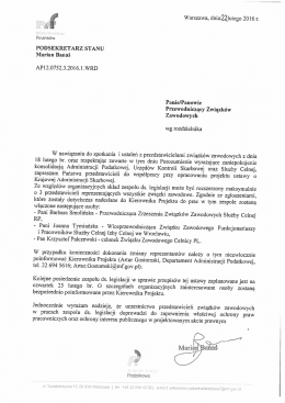 Warszawa, dniaQQlutego 2016 r. - KZ NSZZ Solidarność przy IC we