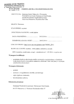 Asystent - Akademia Sztuk Pięknych w Warszawie
