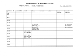 ROZKŁAD ZAJĘÓ W SEMESTRZE LETNIM