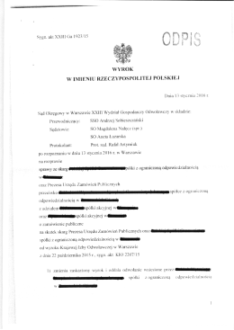 Wyrok Sądu Okręgowego w Warszawie z dnia 13 stycznia 2016 r.