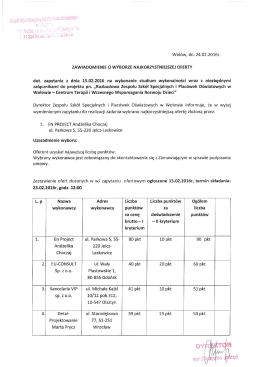 zawiadomienie o wyborze oferty